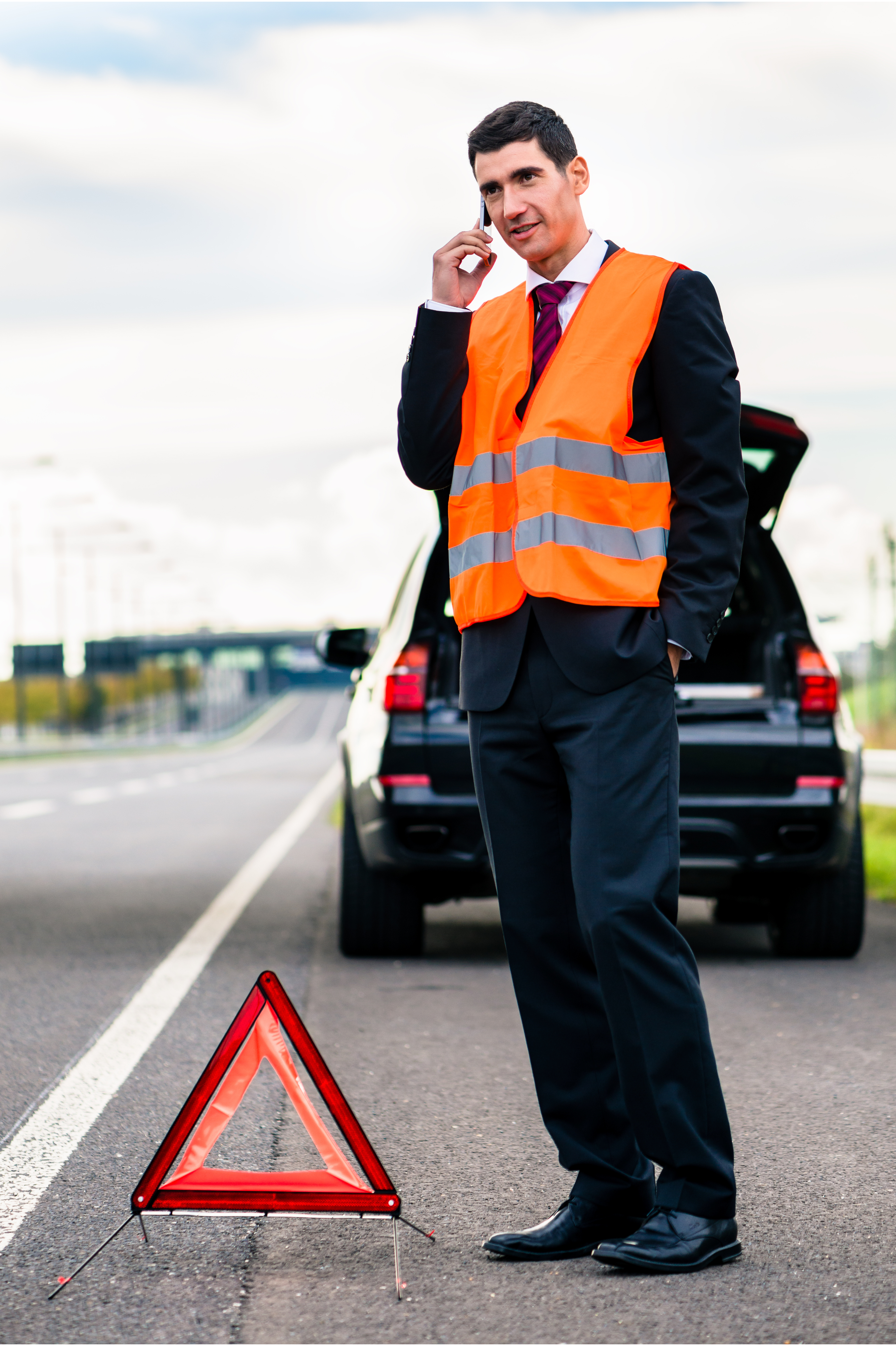 man breakdown in road